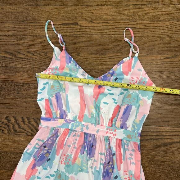 FRNCH Pink & Purple Pastel Color Adjustable Spaghetti Strap Bow in Back Sundress - Picture 13 of 13